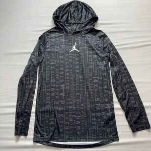 Jordan Boys Dri-FIT Hooded Shirt Large Black Career Stats Graphic Hoodie